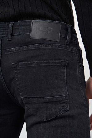Siyah Düz Gabardin Pamuklu 5 Cep Slim Fit Casual Denim Pantolon 1023245155