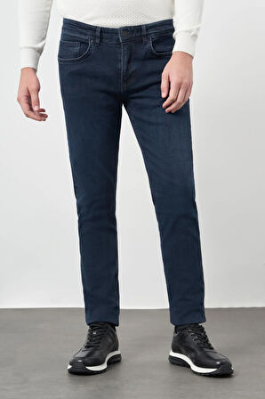 Koyu Lacivert Düz Gabardin Pamuklu 5 Cep Slim Fit Casual Denim Pantolon 1023245155