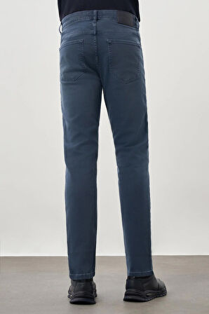 İndigo Mavi Düz Gabardin Pamuklu 5 Cep Slim Fit Casual Denim Pantolon 1023245158