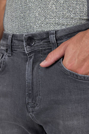 Gri Gabardin 5 Cep Düz Paça Casual Slim Fit Pamuklu Denim Pantolon 1023250150