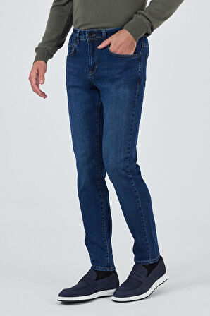 Lacivert Gabardin 5 Cep Düz Paça Casual Slim Fit Pamuklu Denim Pantolon 1023250150