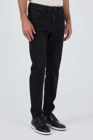 Siyah Gabardin 5 Cep Düz Paça Casual Slim Fit Pamuklu Denim Pantolon 1023250151