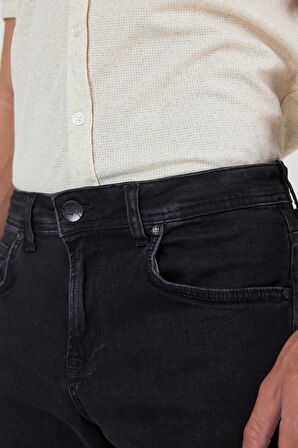Siyah Gabardin 5 Cep Düz Paça Casual Slim Fit Pamuklu Denim Pantolon 1023250151