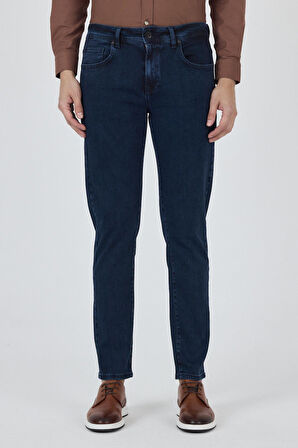 Lacivert Gabardin 5 Cep Düz Paça Casual Slim Fit Pamuklu Denim Pantolon 1023250151