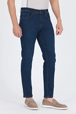 Lacivert Gabardin 5 Cep Düz Paça Casual Slim Fit Pamuklu Denim Pantolon 1023250153