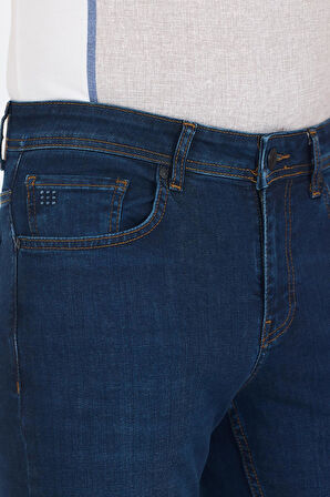 Lacivert Gabardin 5 Cep Düz Paça Casual Slim Fit Pamuklu Denim Pantolon 1023250153