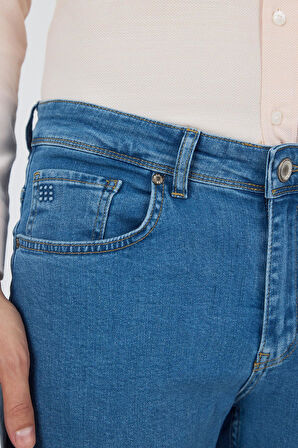 Koyu Mavi Gabardin 5 Cep Düz Paça Casual Slim Fit Pamuklu Denim Pantolon 1023250155