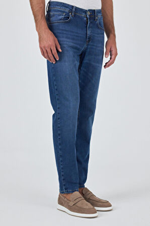 Lacivert Gabardin 5 Cep Düz Paça Casual Slim Fit Pamuklu Denim Pantolon 1023250156