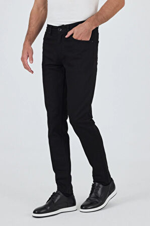 Siyah Gabardin 5 Cep Düz Paça Casual Slim Fit Pamuklu Denim Pantolon 1023250158