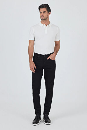 Siyah Gabardin 5 Cep Düz Paça Casual Slim Fit Pamuklu Denim Pantolon 1023250158