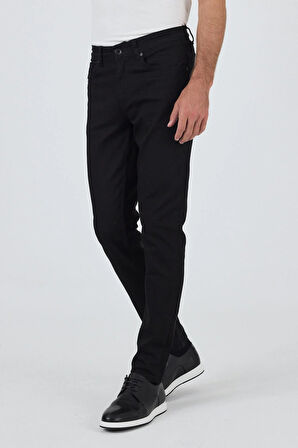 Siyah Gabardin 5 Cep Düz Paça Casual Slim Fit Pamuklu Denim Pantolon 1023250158