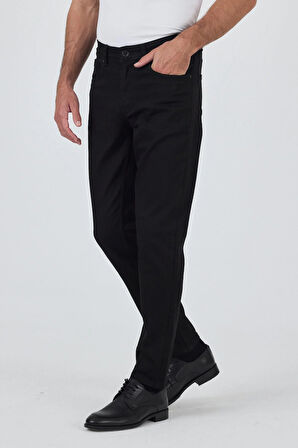 Siyah Gabardin 5 Cep Düz Paça Casual Slim Fit Pamuklu Denim Pantolon