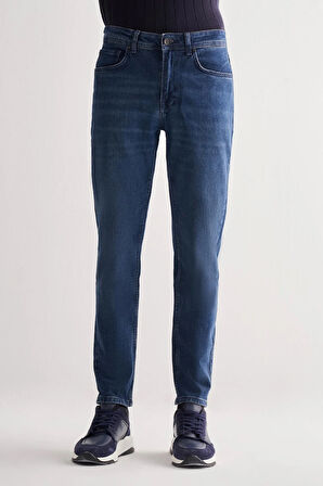 Koyu Lacivert Gabardin 5 Cep Düz Paça Casual Slim Fit Pamuklu Denim Pantolon 1023255151