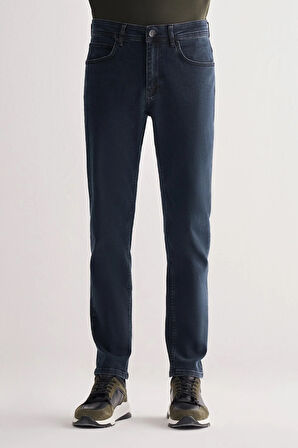 Koyu Lacivert Gabardin 5 Cep Düz Paça Casual Slim Fit Denim Pantolon 1023255153