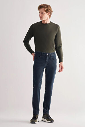 Koyu Lacivert Gabardin 5 Cep Düz Paça Casual Slim Fit Denim Pantolon 1023255153