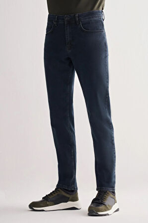 Koyu Lacivert Gabardin 5 Cep Düz Paça Casual Slim Fit Denim Pantolon 1023255153