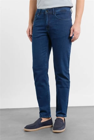 Lacivert Gabardin 5 Cep Düz Paça Casual Slim Fit Pamuklu Denim Pantolon 1023255161
