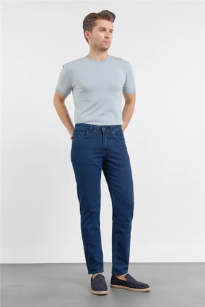 Lacivert Gabardin 5 Cep Düz Paça Casual Slim Fit Pamuklu Denim Pantolon 1023255161
