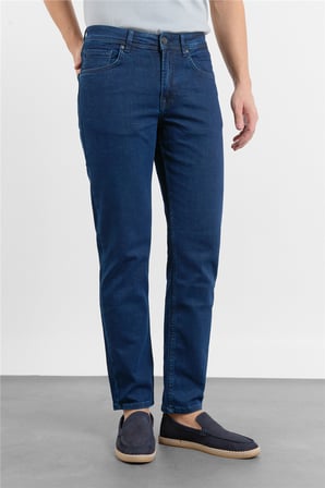 Lacivert Gabardin 5 Cep Düz Paça Casual Slim Fit Pamuklu Denim Pantolon 1023255161