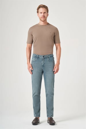 Haki 5 Cep Gabardin Slim Fit Pamuklu Denim Jean Kot Pantolon 1023260154