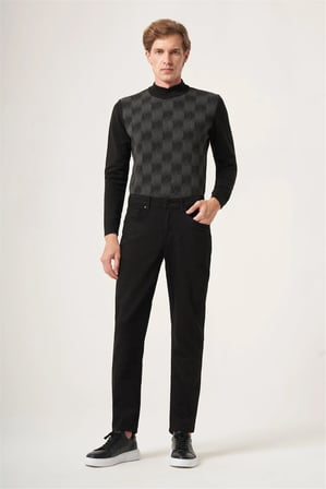 Siyah 5 Cep Gabardin Slim Fit Pamuklu Denim Pantolon 1023265151