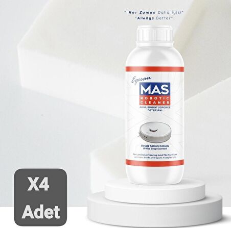 Mas Robot Süpürge Deterjanı Beyaz Sabun Kokulu 1000 Ml X4 Adet