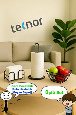 3'lü Servis Sunum Seti, Kağıt Havluluk, Kare Peçetelik, Üçgen Meyve Sepeti