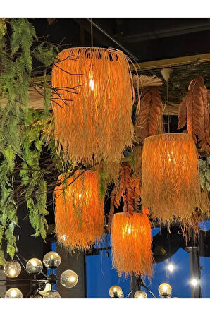 2'li Rodos Rafya Hasır Tasarım Bohem Avize (2 ADET)