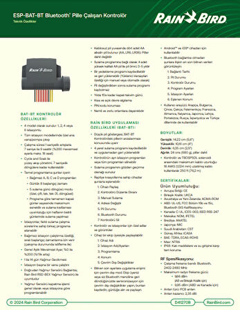 Rain Bird ESPBAT-BT2 9V. 2 İstasyonlu, Ekransız, Bluetooth İle Kontrol