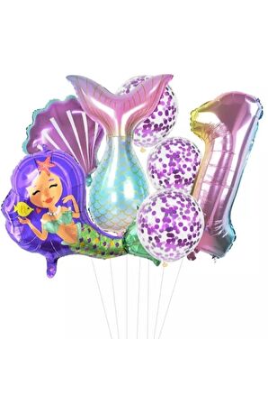 Deniz Kızı Kuyruğu Deniz Kabuğu Gökkuşağı Rakam Balon Pullu Şeffaf Balonlu Deniz Kızı Konsepti