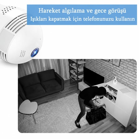 Güvenlik Kamerası Ampul Görünümlü Wifi Kamera Hd Sekreter Oda Ev İşyeri İzleme Hem Ampul Hem Kamera