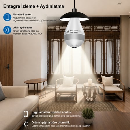 Güvenlik Kamerası Ampul Görünümlü Wifi Kamera Hd Sekreter Oda Ev İşyeri İzleme Hem Ampul Hem Kamera