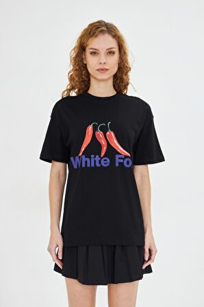 White Fox  Kadın Biber Baskılı Bisiklet Yaka T-shirt