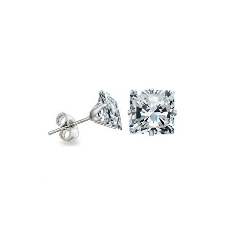 Chavin 6 mm Dört Tırnak Gümüş Kare Tek Taş Zirkon Bayan Erkek Küpe y95-6