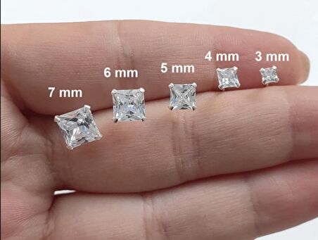 Chavin 6 mm Dört Tırnak Gümüş Kare Tek Taş Zirkon Bayan Erkek Küpe y95-6