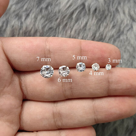Chavin 6 mm. Yuvarlak Tek Taş Gümüş Zirkon Küpe be22-6