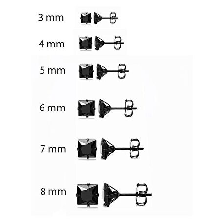 Chavin Bayan Erkek Kare Siyah 3 mm. Taşlı Çelik Küpe cm25-3