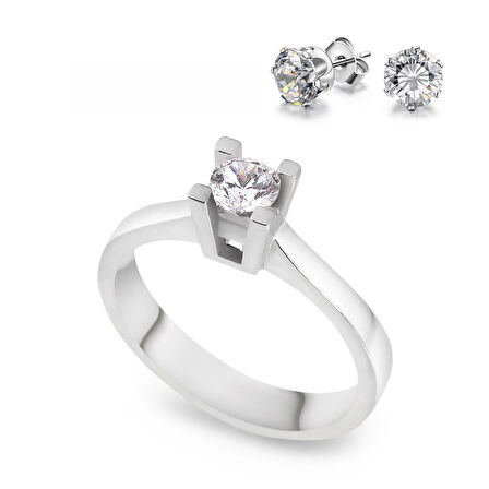 Chavin 0.40 Carat Zirkon Tek Taş Gümüş Bayan Yüzük cz38