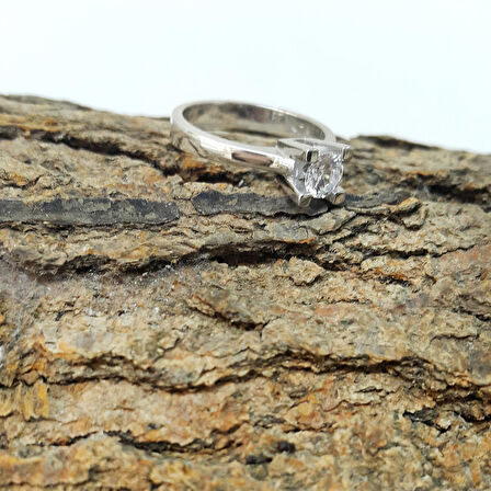 Chavin 0.40 Carat Zirkon Tek Taş Gümüş Bayan Yüzük cz38