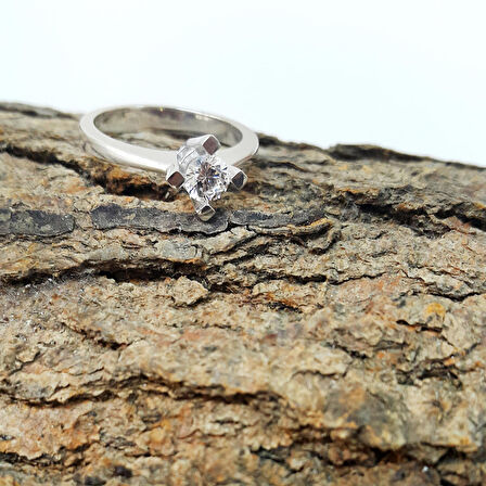 Chavin 0.40 Carat Zirkon Tek Taş Gümüş Bayan Yüzük cz40
