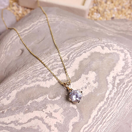 Chavin 1.25 Carat Swarovski 14 Ayar Altın Bayan Tektaş Kolye dh08