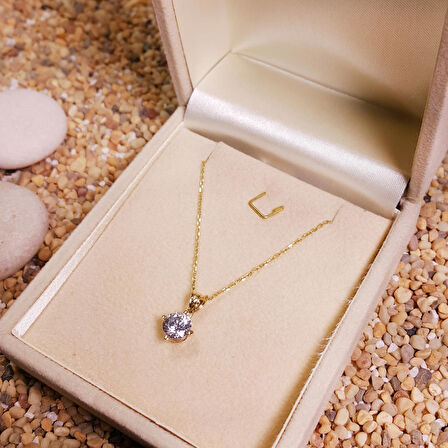 Chavin 1.25 Carat Swarovski 14 Ayar Altın Bayan Tektaş Kolye dh08