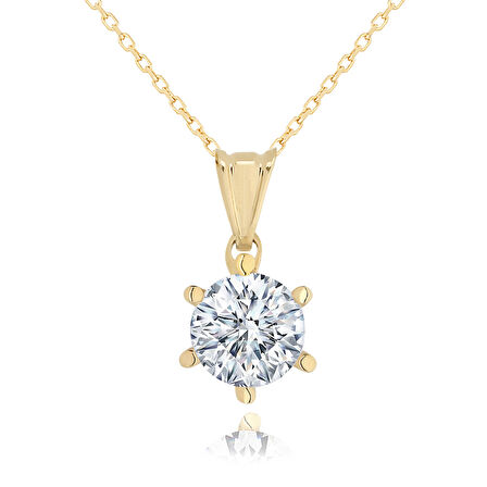 Chavin 2 Carat Swarovski 14 Ayar Altın Bayan Tek Taş Kolye dh09sr