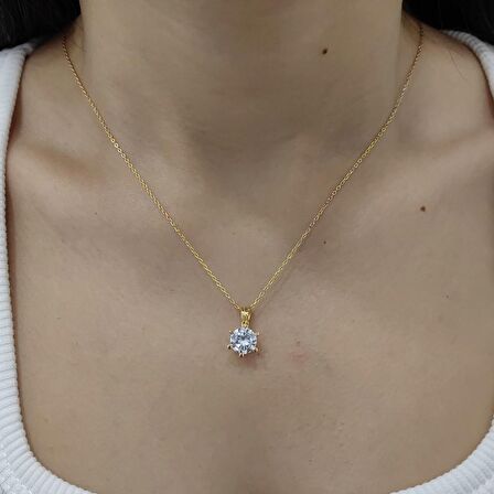 Chavin 2 Carat Zirkon Tektaş Gümüş Bayan Kolye dh18sr