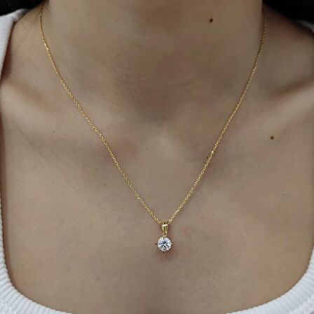 Chavin 1 Carat Zirkon Tektaş Gümüş Bayan Kolye dh16sr