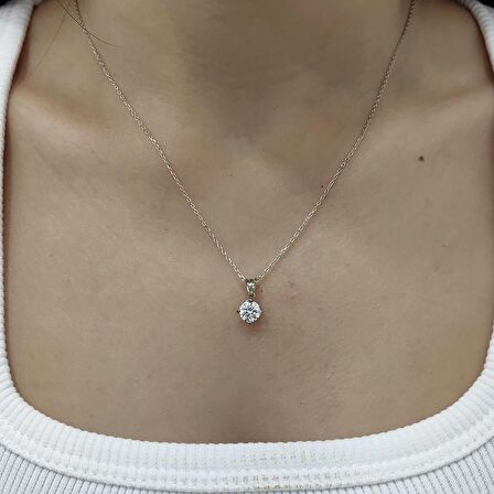 Chavin 1 Carat Zirkon Tektaş Gümüş Bayan Kolye dh16by