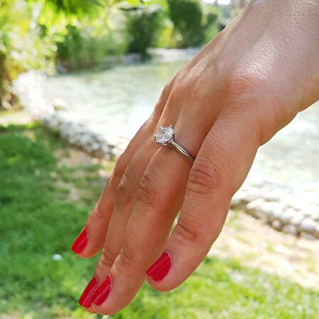 Chavin 1.25 Carat Zirkon Tektaş Gümüş Bayan Yüzük ve Küpe dh11