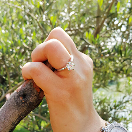 Chavin 1.25 Carat Zirkon Tektaş Gümüş Bayan Yüzük ve Küpe dh11