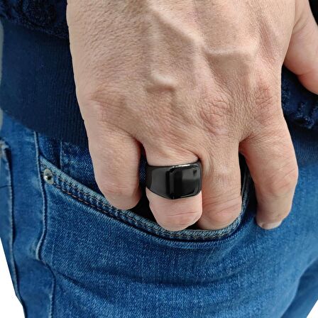 Chavin Parlak Siyah Kadın Erkek Çelik Yüzük dc52