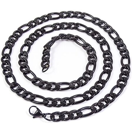 Chavin Figaro Yassı 7 mm. 60 cm. Siyah Çelik Erkek Zincir dp90